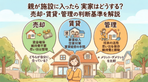 親が施設に入ったら実家はどうする？ 売却・賃貸・管理の判断基準を解説のイラスト